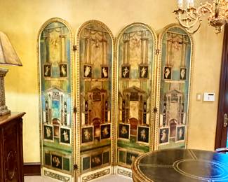 Italian hand painted four panel screen
