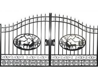 Unused 2024 Greatbear 20ft Bi-Parting Iron Gate. With artwork "Deer" in the Middle of Gate Frame.