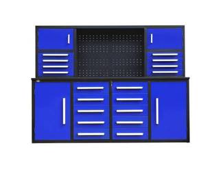 Unused 2024 Steelman 7FT-18D Blue Work Bench with 18 Drawers. 86x23x39 inch