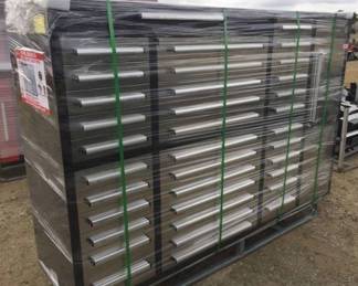 Unused 2024 Steelman 7FT-35D Stainless Steel Work Bench with 35 Drawers & 1 Cabinet.