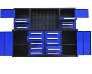 Unused 2024 Steelman 7FT-18D Blue Work Bench with 18 Drawers.  86x23x39 inch