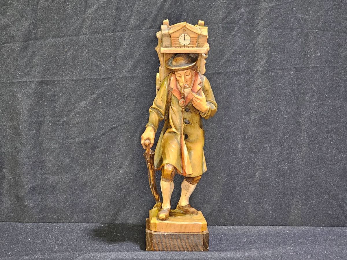 Anri Ferrandiz Clock Peddler Hand Carved Wood Fig.