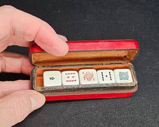 Vintage Poker Dice in Red Leather Case