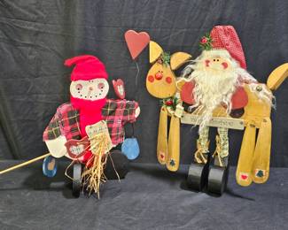 Wooden Christmas Santa & Snowman Decorations