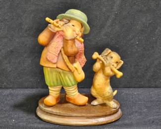 Anri Ferrandiz "Boy & Dog with Flutes" Wooden Fig.