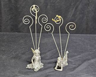 2 Cast Metal Angel Card Holders