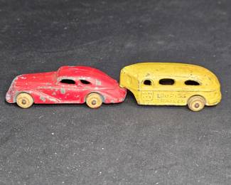 VTG 1940's Barclay Lead Toy Car & Trailer