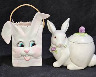Fitz & Floyd Bunny Dish & Porcelain Bunny Bag