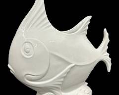 Awesome Whimsical White Porcelain Figural Fish Vase Made in Portugal
