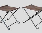 Fantastic Pair Leather Sling Seat Iron Folding X Stools
