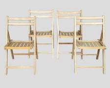 Four Vintage Slat Wood Folding Chairs Mid Century Modern MCM Style
