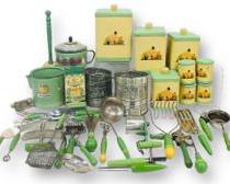 36pc Vintage HUGE LOT Farmhouse Kitchenware, Art Deco Tin Canister, Utensils, Strainer, Grater, and More
