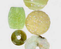 6 Vintage Hand Carved Jade Beads
