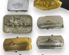 Vintage Military Zippo and Assorted Solid Brass Belt Buckles
