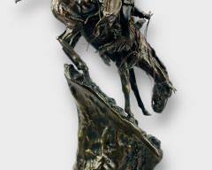 Tall Frederic Remington 29 High Solid American Bronze Mountain Man Statue Sculpture On Marble Base
