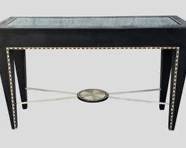 Modern Abstract Art Deco Style Hand Painted Carved Wood Console Table Glass Top X base
