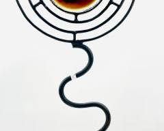 27 Modern Wrought Iron Sculpture With Art Glass Center MCM Style
