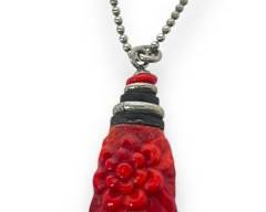Vintage Cinnabar Style Floral Carved Pendant Scent Bottle Costume Jewelry Statement Necklace

