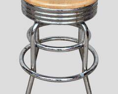 Vintage Art Deco Chrome & Wood Adjustable Bar Stool
