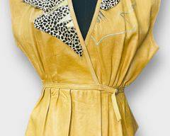 Wonderful Vintage Tan Leather Statement Vest With Animal Hide Fur Accents Size S
