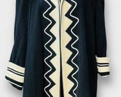 Vintage Unique Black Wool Blend Jacket With Bold Modern Abstract Center Design.Size XL
