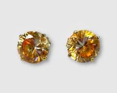 Fine 14K Yellow Gold Champagne Gemstone Stud Earrings.
