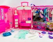 Barbie Mattel 1995 Take Along Travel Luggage Suit Case House Mattel Pink Roller Wheels And Barbie Travel Closer On The Go!
