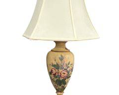 Beautiful Vintage Wood Paint Decorated Urn Vase Faux Marble Base with Flowers, Vines and Butterflies with Shade

