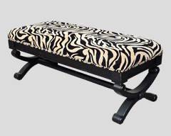 Faux Animal Print Long Upholstered and Wood Bench X Base Tack Trim
