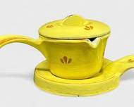 Vintage Dru Holland Yellow Cast Iron Enameled Lidded Pot with Tray
