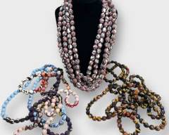 Vintage Hermes Style LONG Fabric Beaded Necklaces Lot of 3
