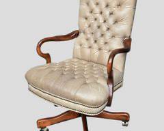 Old Hickory Tannery Leather Tufted Adjustable Office Chair w/Brass Tack Trim
