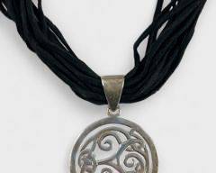 Fine Silpada Sterling Silver Celtic Knot Statement Pendant Multi Strand Suede Leather 16 Inch Necklace
