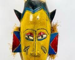 Vintage Hand Carved and Hand Painted African Tribal Statement Mask Wall Hanging
