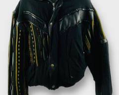 Unique M.C. Company Mens Black Statement Leather Jacket With Embroidered Stripes Size L
