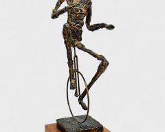 Vintage Cool Abstract Modernist Unicycle Sculpture on Wood Base
