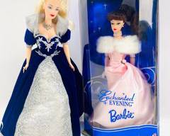 Barbie MATTEL Collector Edition Enchanted Evening Barbie Dolls - Includes Stunning Blue Velvet And Silver Gown Barbie And Boxed Pink Gown Barbie. Perfect For Collectors Or Gift Giving. Excellent Condition.
