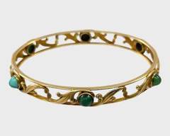 Fine 14K Yellow Gold Turquoise Bangle Bracelet
