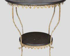 Fancy Vintage Gilt Painted Ironwork Tiered Wood Topped Side Table
