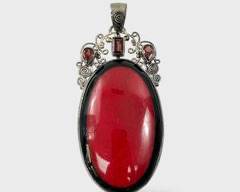 Fine Sterling Silver Large Red Gemstone Pendant
