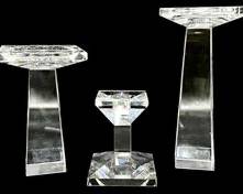 Three Fine Signed Oleg Cassini Three Crystal Candle Holders
