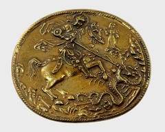 Alva Museum Gold Toned St George Slaying The Dragon Medallion Brooch Pin
