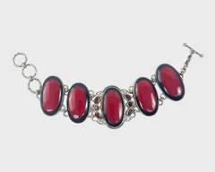 Fine Sterling Silver Red Link Bracelet
