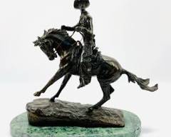 Frederic Remington 11 The Cowboy Broze Sculpture On Marble Base
