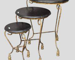 Fancy 3 Gilt Paint Iron Base Tassel Footed Stacking Nesting Tables Hollywood Regency Style
