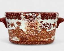 Beautiful Asian Paint Decorated Cache Pot Chinoiserie Style Interior Fish & Flowers
