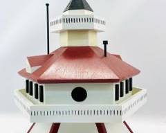 Rustic 24x16 Wooden Birdhouse with Authentic Lighthouse Details, Burgundy, Black And White
