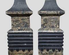 Pair Antique Victorian Architectural Decorative Slate Side Panels with Faux Marble Finish
