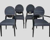 4 Calligaris Italian Art Deco Modern Black Lacquer Dining Chairs

