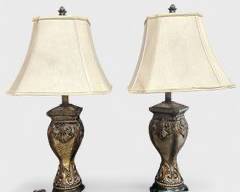 Pair Vintage Decorative Painted Plaster Gesso Table Lamps Hollywood Regency Style see base damage
